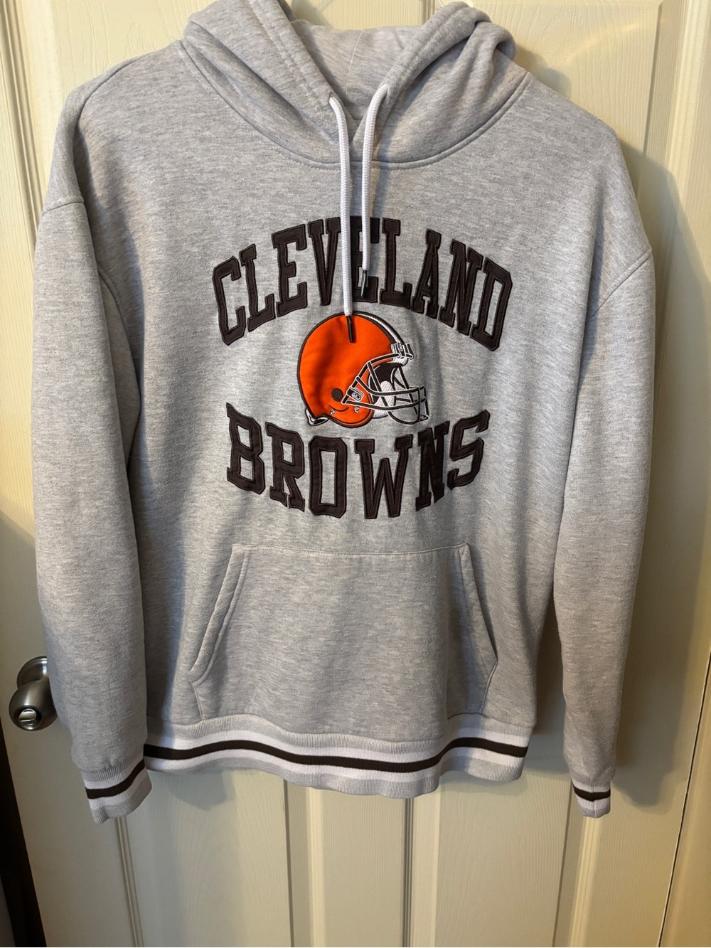 NFL Cleveland Browns Light Gray Hoodie with Orange Helmet Logo